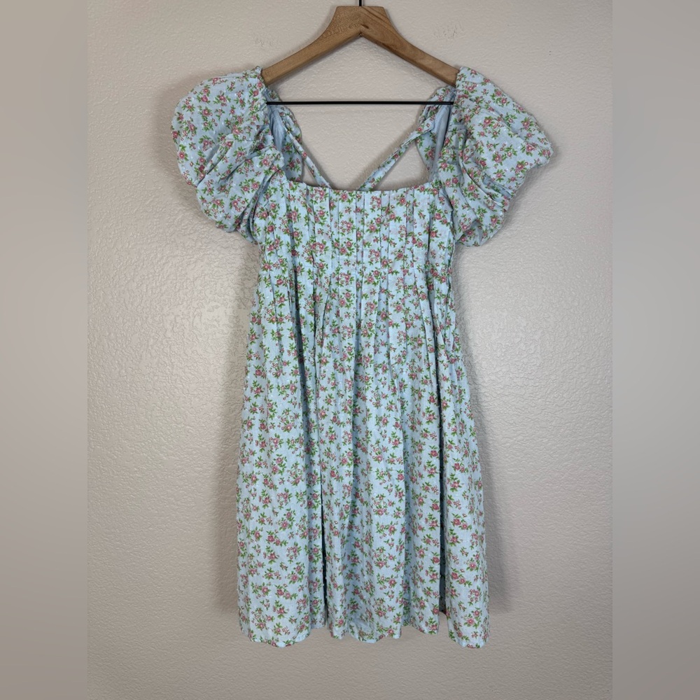 BeBop Light Blue Floral Puff Sleeve Mini Dress